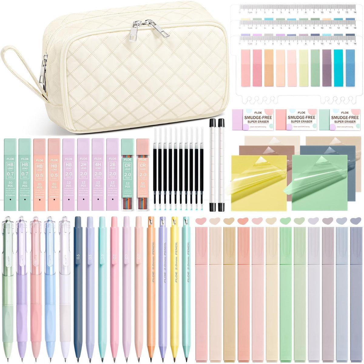 62PCS Aesthetic Back to School Supplies w/ Cute Pencil Case Stationary Set
