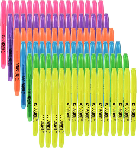 coruscant Highlighter - 100 pack color highlighter, color transparent visible fluorescent pen shell, wide chisel point mark, fluorescent pen, school, office
