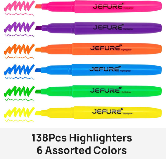 138 Pcs Highlighters, Chisel Tip, Assorted Colors, Quick Dry, Bulk