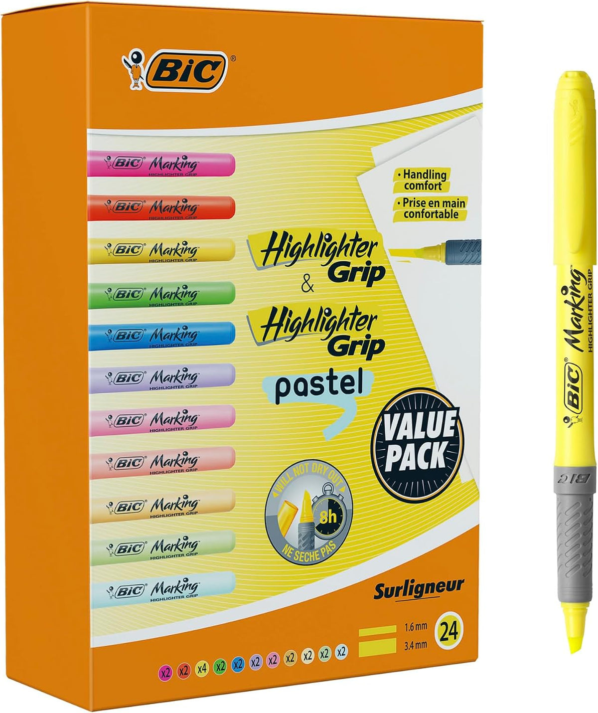 BIC Highlighter Collection Box, Assorted Intense and Pastel Colours, in Convenient Metal Gift Box, Pack of 15