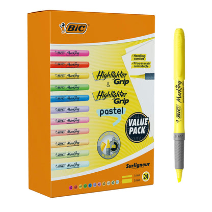 BIC Highlighter Collection Box, Assorted Intense and Pastel Colours, in Convenient Metal Gift Box, Pack of 15