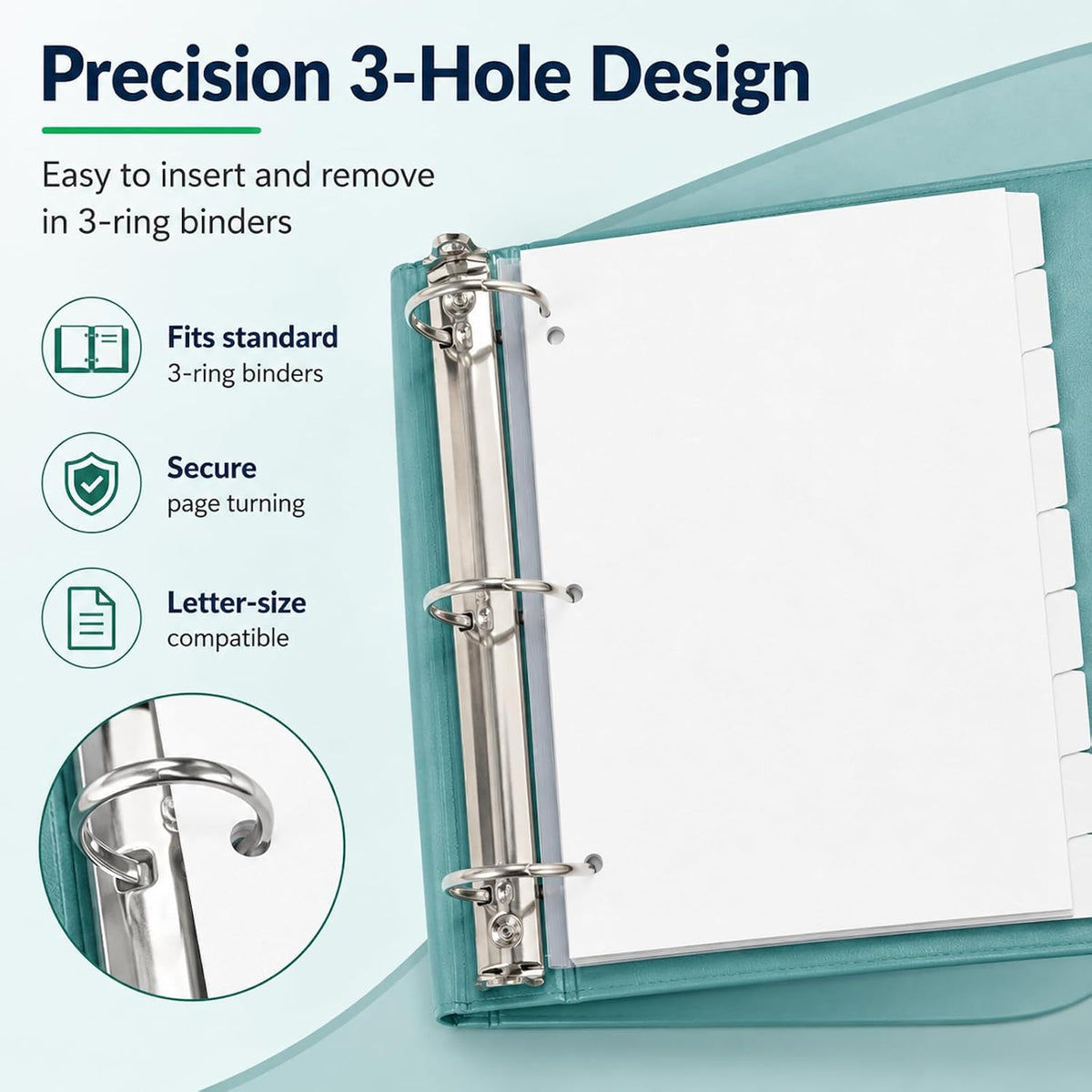 WritePads Binder Dividers with Tabs for 3 Ring Binder, White 8-Tab Index Dividers for 8.5 x 11 Letter Size Pages, Blank Writable Tabs, 12 Sets, 96 Dividers for School, Office & Home