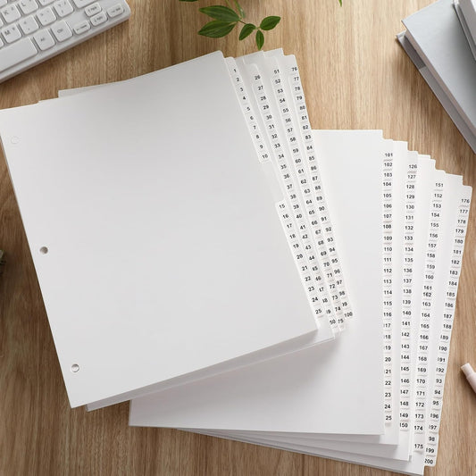 Yeaqee 201 Numbered Tabs for 3 Ring Binders, Letter Size Numbered Dividers 3 Hole Punched White Binder Index for File Notebook 8.5 x 11 Inch