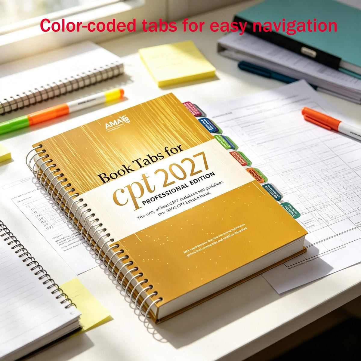 Index Tabs for CPT & ICD-10-CM AMA 2027 Version, 2 Set Bundle, Complete Book Tabs Set (Book not Included), Color-Coded with Code Ranges, Laminated & Waterproof & Repositionable