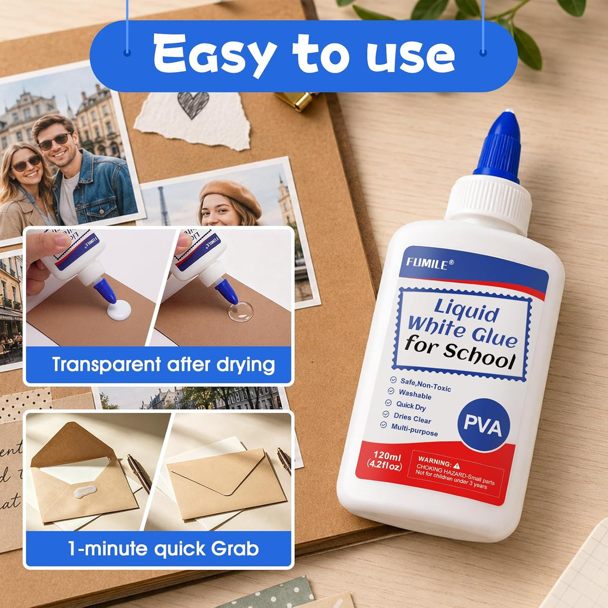 18Pack Washable Liquid White Glue for Kids, 4 fl oz Glue Bottles for School