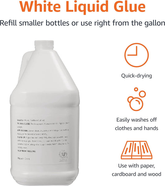 Amazon Basics All Purpose Washable School Craft Liquid Glue for Making Slime, Arts and Crafts, White, 1 Gallon, Single Pack