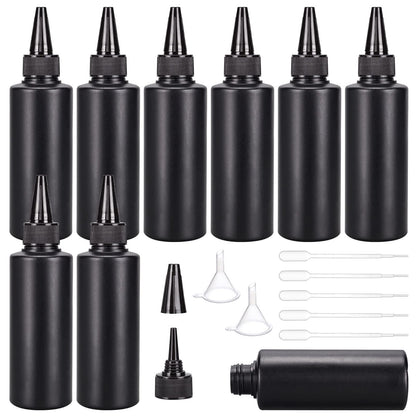 BENECREAT 16Pcs 120ml/4.06oz Black Plastic Squeeze Bottles, Squeeze Condiment Bottles with 2Pcs Funnels and 10Pcs Transfer Pipettes for Ink Tattoo Liquid Painting Glue
