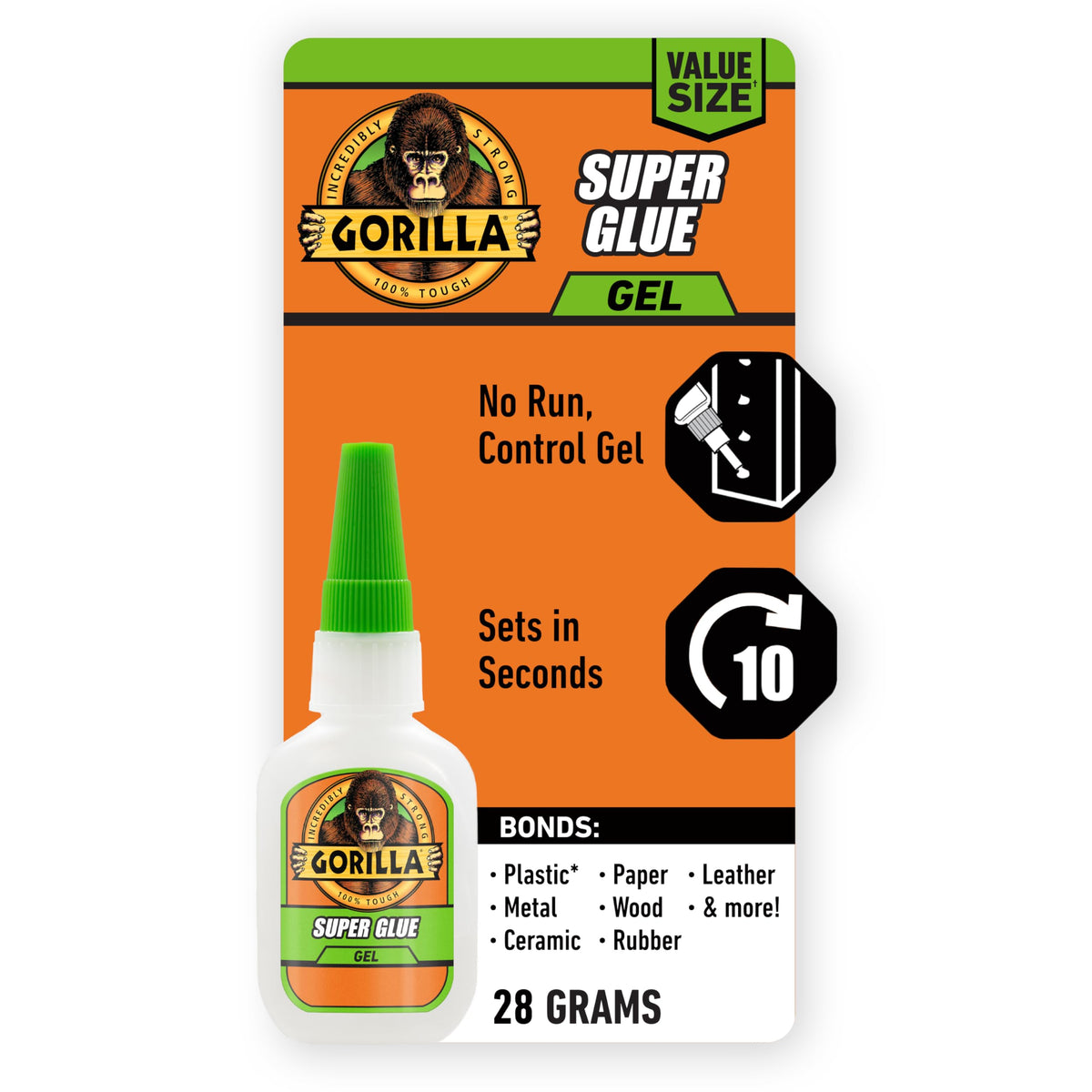 Gorilla Glue Super Glue Gel XL, Fast-Setting, Thicker Controlled No Run Formula, Anti-Clog Cap, Versatile Cyanoacrylate Glue, 25g, Clear (Pack of 2)