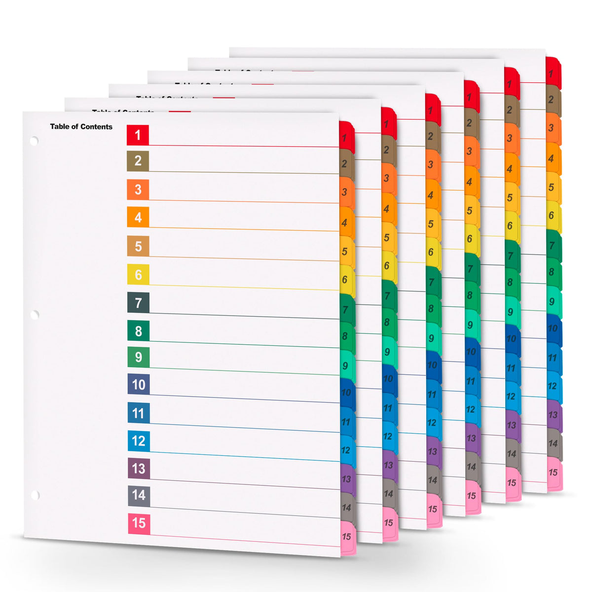 Tab Dividers for 3 Ring Binders – 6 Sets, 1–31 Numbered Index Dividers with Table of Contents – 8.5 x 11 in, 3-Hole Punched – Binder Dividers for School, Office, Filing, Organizing - 6 Pack
