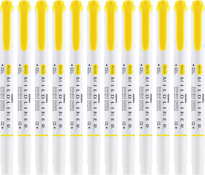 Zebra Pen MILDLINER No Bleed Highlighter, Lemon Yellow, Dual Tip, 12-Pack
