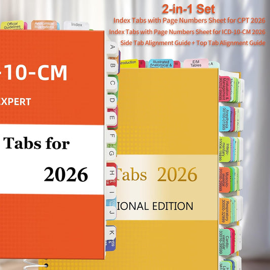 Index Tabs for CPT 2026 & ICD-10-CM 2026 Codebook (AAPC Version), Color-Coded & Laminated, Printed Tabs with Blank Ones, Alignment Guide and Page Numbers Sheet Included, Tear-Resistant & Waterproof