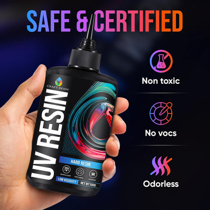 CRAFT RESIN 500g UV Resin Kit Hard Type Low Viscosity – Crystal Clear and No-Yellowing UV Resin Glue for DIY, Jewelry Making, Molds Casting and Polymer Clay Projects - Fast Cure Under UV Light
