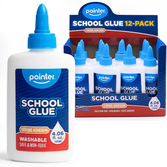 Pointer School White Glue Washable Strong Bond Adhesive,4.06 fl oz -12 Pack