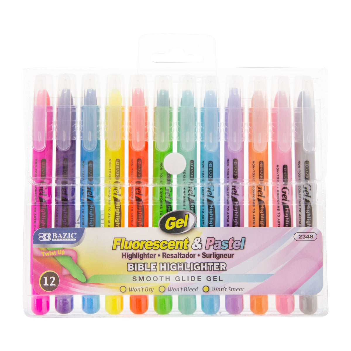 BAZIC PRODUCTS Gel Bible Highlighters, 12 Colors, No Bleed, 2-Pack
