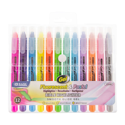 BAZIC PRODUCTS Gel Bible Highlighters, 12 Colors, No Bleed, 2-Pack