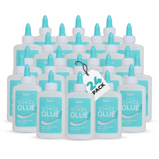 Darice Washable School Glue 4oz - 24-Pack White Liquid Glues for Kids - Extra-Strong for Slime, Arts and Crafts, Back to School Supplies - Glue Bottle with Adjustable Twist Closure