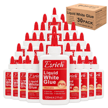 ESRICH 30 Pack White Liquid Glue for Kids, 4.2 fl oz, Slime & School Crafts