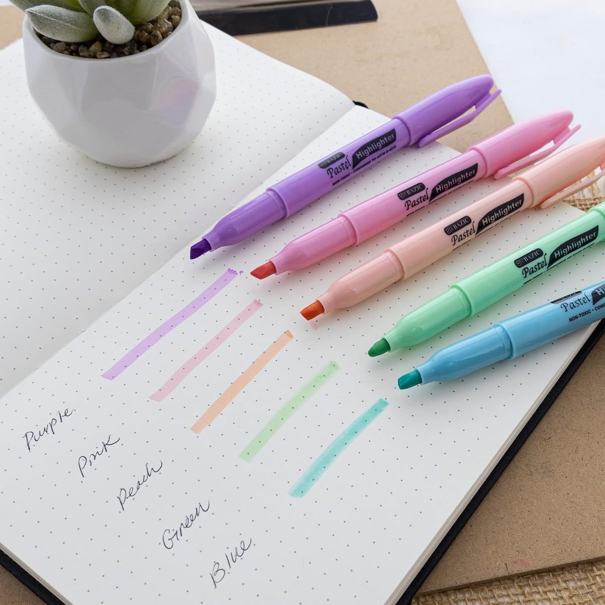 BAZIC PRODUCTS Pen Style Pastel Highlighters, Chisel Tip, Clip, 24-Box