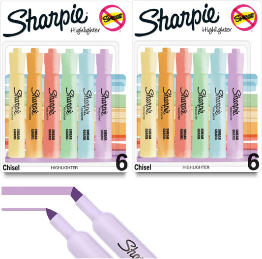 Sharpie Tank Highlighters, Mild Pastel Colors, Assorted, Chisel Tip, 12 Count