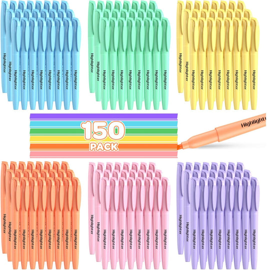 150 Pack Pastel Highlighters Assorted Colors Bulk - Chisel Tip No Bleed Dry-Quickly Markers Set for Office Classroom Supplies, Back to School Gifts for Students Teachers