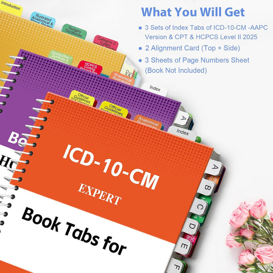 Index Tabs for CPT, AAPC Version ICD-10-CM & HCPCS Level II 2026, 3 Set Bundle, Complete Book Tabs Set (Book not Included), Color-Coded with Code Ranges, Laminated & Waterproof & Repositionable