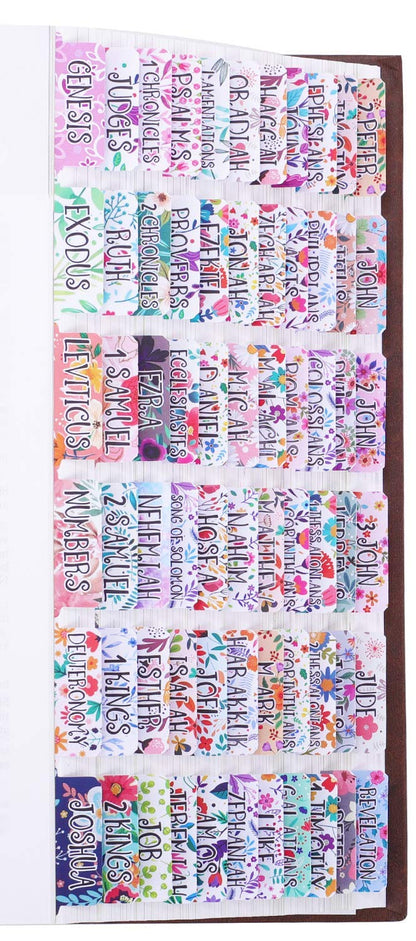 Colorful Floral Bible Tabs Laminated with Matte Film, Cute Bible tabs for Women and Girl, 90 Bible Index tabs in Total, 66 tabs for Old and new Testament, Additional 24 Blank tabs
