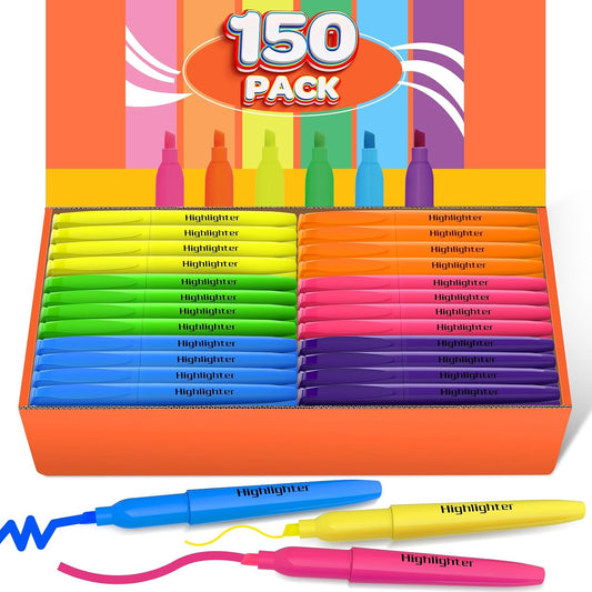 150 Count Highlighters Assorted Colors Bulk - 6 Colors Dry-Quickly No Bleed Chisel Tip Highlighter, Markers Set for Classroom Office, Back to School Supplies for Teacher Kids Adults
