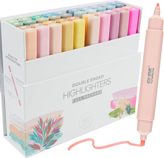BLIEVE Bible Highlighters No Bleed, Pastel Colors, Dual Tip, 40 Pack