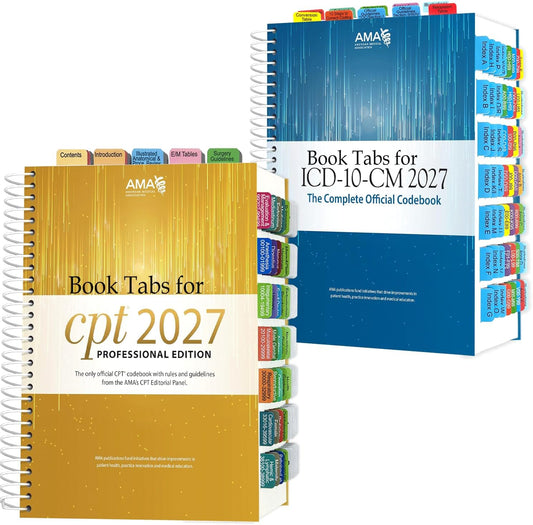 Index Tabs for CPT & ICD-10-CM AMA 2027 Version, 2 Set Bundle, Complete Book Tabs Set (Book not Included), Color-Coded with Code Ranges, Laminated & Waterproof & Repositionable