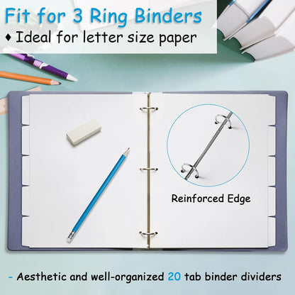 Binder Dividers for 3 Ring Binder, 1/5 Cut Tabs, Letter Size Blank Dividers