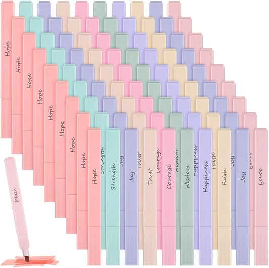 Qeeenar 100 Pcs Bible Highlighters with Soft Cute Aesthetic No Bleed Inspirational Highlighter Chisel Tip Pastel 10 Assorted Color Marker for School Bible Study Journaling Supplies(Soft Color)
