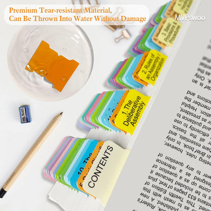 Index Tabs for Robert's Rules of Order Newly Revised, 12th Edition, 90 Color-Coded & Laminated Book Tabs with Alignment Guide (Book Not Included), Repositionable and Long-Lasting