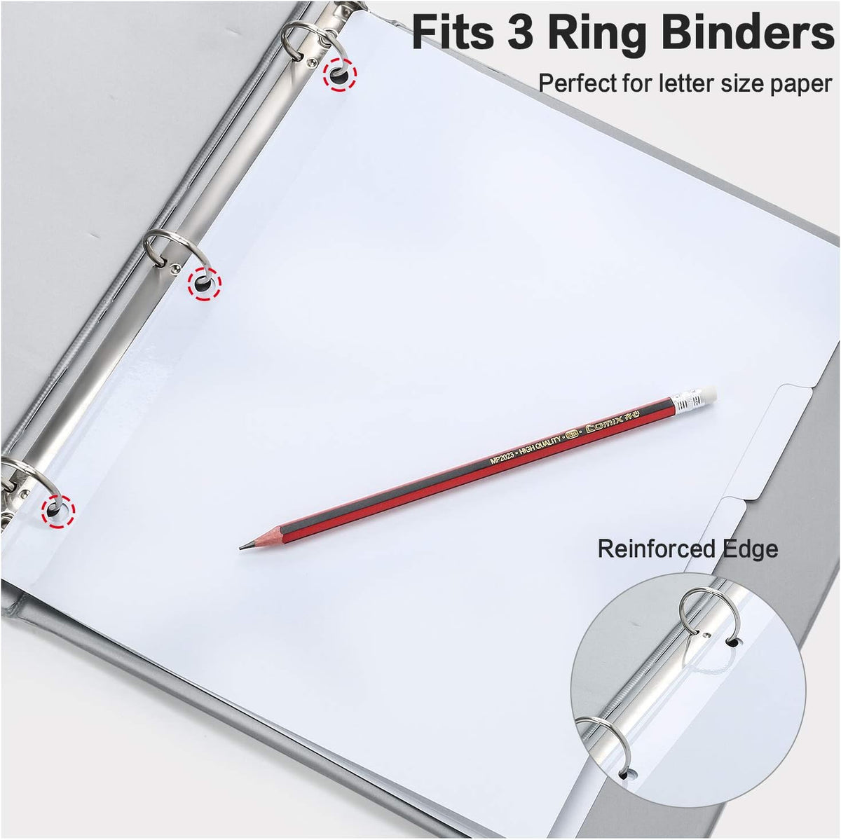 5-Tab Binder Dividers, HERKKA 3 Ring Binder Dividers with Reinforced Edge, 3 Hole Punch Section Index Dividers for Binders, 1/5-Cut Tabs, Letter Size, White, 120 Dividers