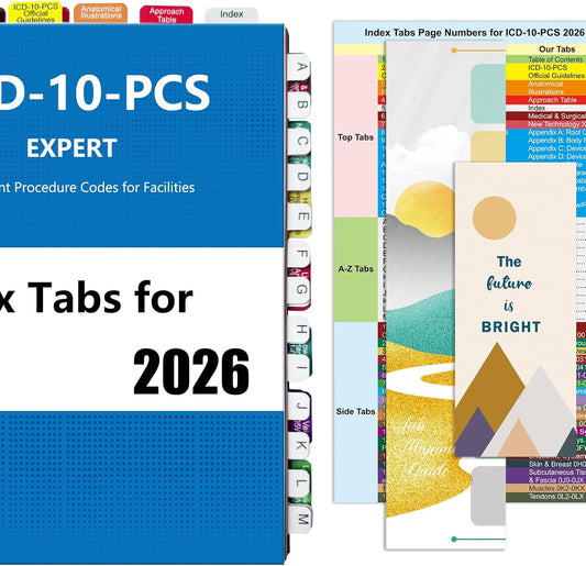 Upgraded Index tabs for ICD-10 -PCS AAPC Version 2026, 126 Book Tabs, Color-Coded with Alignment Card & Page Numbers Sheet & Bookmark, Laminated Durable, Book Not Included