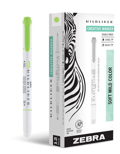 Zebra Pen MILDLINER No Bleed Highlighter, Lemon Yellow, Dual Tip, 12-Pack