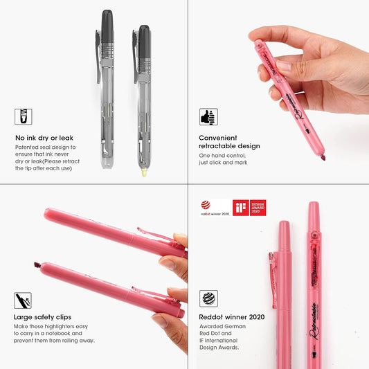 WRITECH Retractable Highlighters Chisel Tip: Assorted Colors 24ct Set