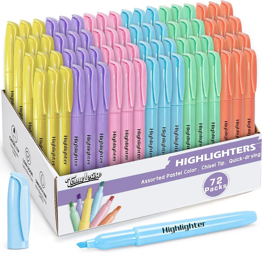 Pastel Highlighters Bulk, 72 Count, Assorted Colors, Chisel Tip