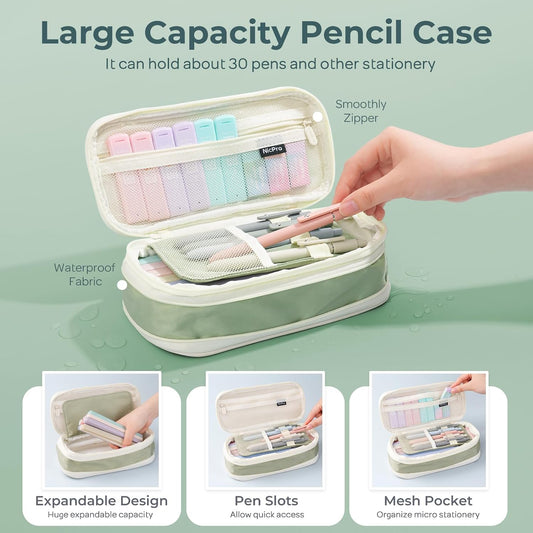 Nicpro Aesthetic School Supplies Stationary Set with Pen Case, 39 PCS Green