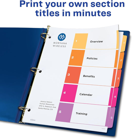 Avery Ready Index Table of Contents Dividers, 5-Tab, Color, 24 Sets