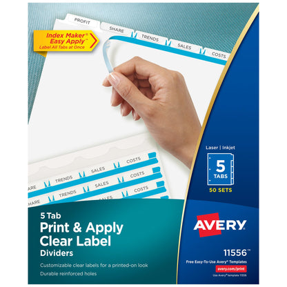 Avery Index Maker Clear Label Dividers, 5-Tab, White, 50 Sets