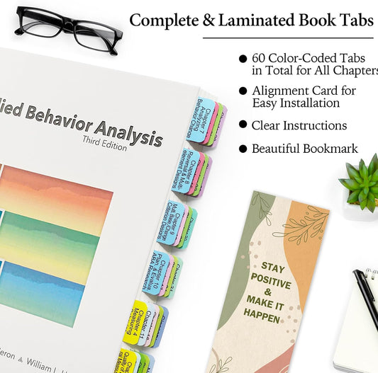 Book Tabs for Applied Behavior Analysis Cooper 3rd Edition, Full Set Index Tabs (Not with Book), 60 Color-Coded, Laminated & Repositionable Tabs with Guidelines and Bookmark, Easy to Install