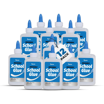 Darice Washable School Glue 4oz - 24-Pack White Liquid Glues for Kids - Extra-Strong for Slime, Arts and Crafts, Back to School Supplies - Glue Bottle with Adjustable Twist Closure