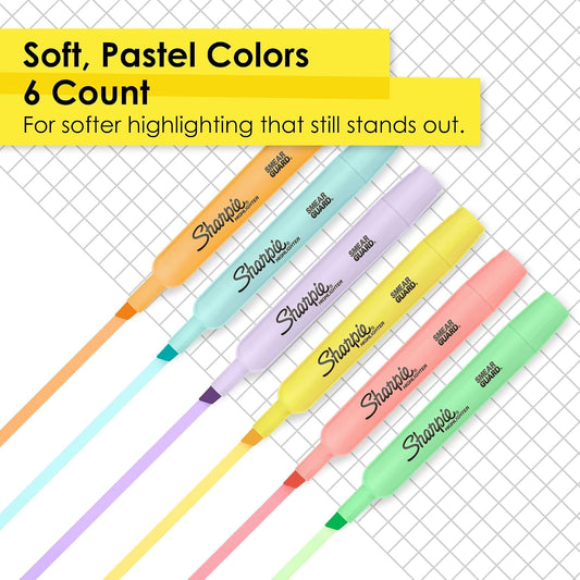 Sharpie Tank Highlighters, Mild Pastel Colors, Assorted, Chisel Tip, 12 Count
