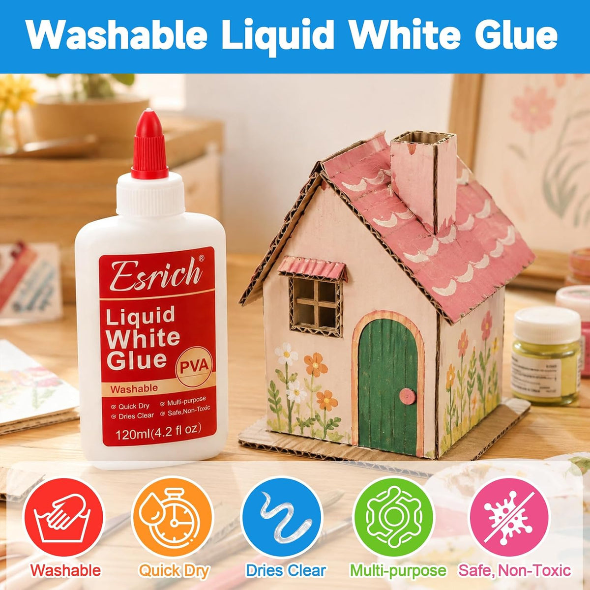 ESRICH 30 Pack White Liquid Glue for Kids, 4.2 fl oz, Slime & School Crafts