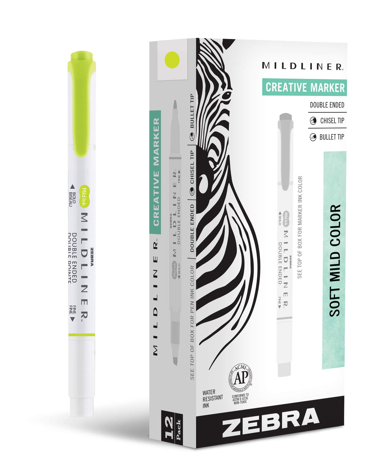 Zebra Pen MILDLINER No Bleed Highlighter, Lemon Yellow, Dual Tip, 12-Pack