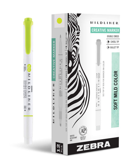 Zebra Pen MILDLINER No Bleed Highlighter, Lemon Yellow, Dual Tip, 12-Pack