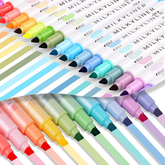 HANKU 34 Pack Journaling Highlighter Set - 24 Pastel Highlighters & 10 Pastel Erasable Highlighters, Dual Tip No Bleed Markers for Bible, Journals, Planners, School Office Supplies