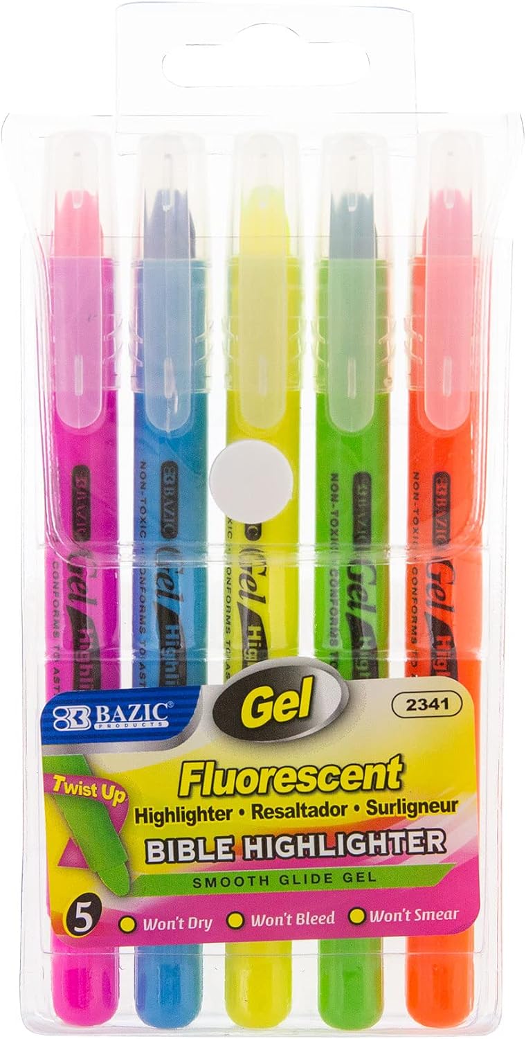 BAZIC PRODUCTS Gel Bible Highlighters, 12 Colors, No Bleed, 2-Pack