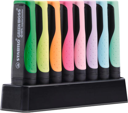Eco-Friendly Highlighter - STABILO GREEN BOSS Pastel - Deskset of 8 - Assorted Colours