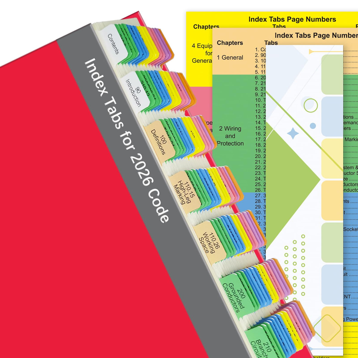 Electrical Code Tabs for NEC 2023, 140 PCS Laminated & Color-Coded for National Electrical Code, with Formula Guide/Wire Chart/2 Ohm’s Law Wheel Stickers/Page Numbers Card (Book Not Included)
